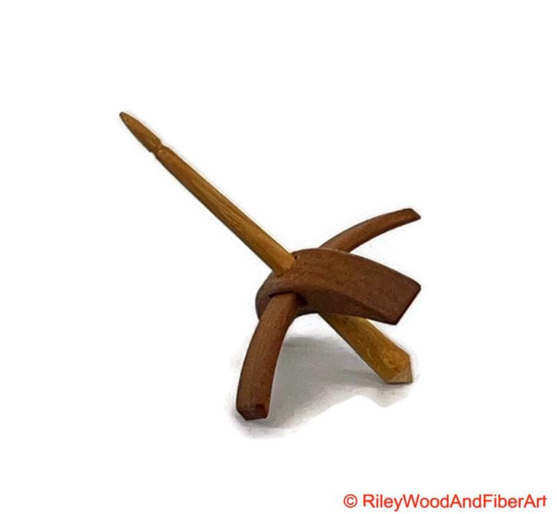 Mini Turkish Drop Spindle - Cherry Whorl with Hickory Shaft made by Riley Wood and Fiber Art