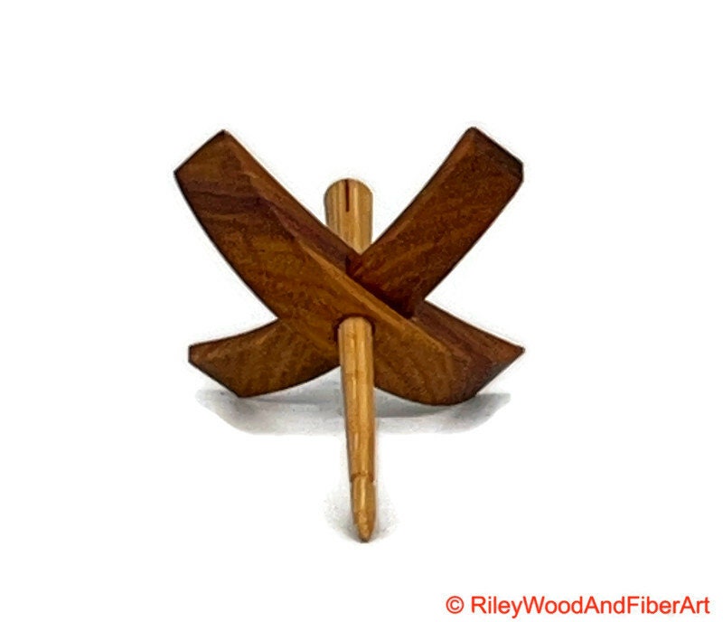Mini Turkish Drop Spindle - Canary Whorl with Hickory Shaft made by Riley Wood and Fiber Art