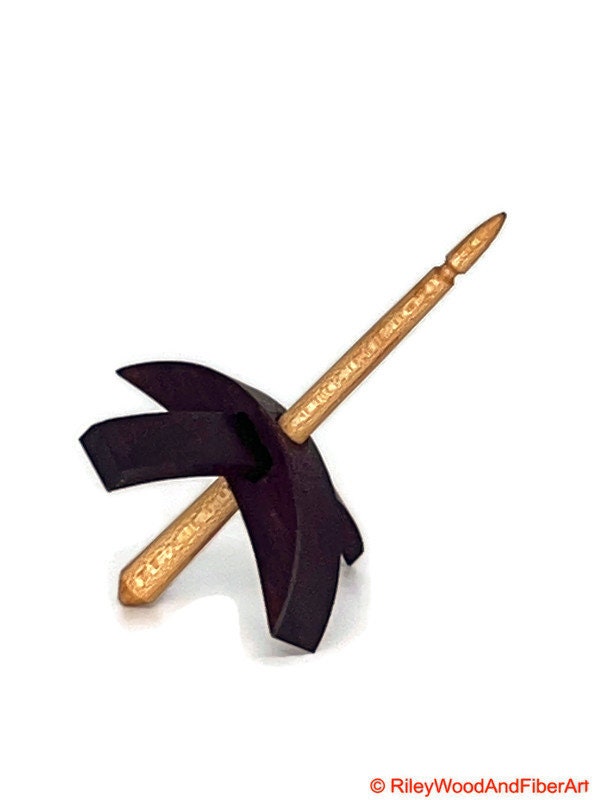 Mini Turkish Drop Spindle - Purple Heart Whorl with Maple Shaft on white background