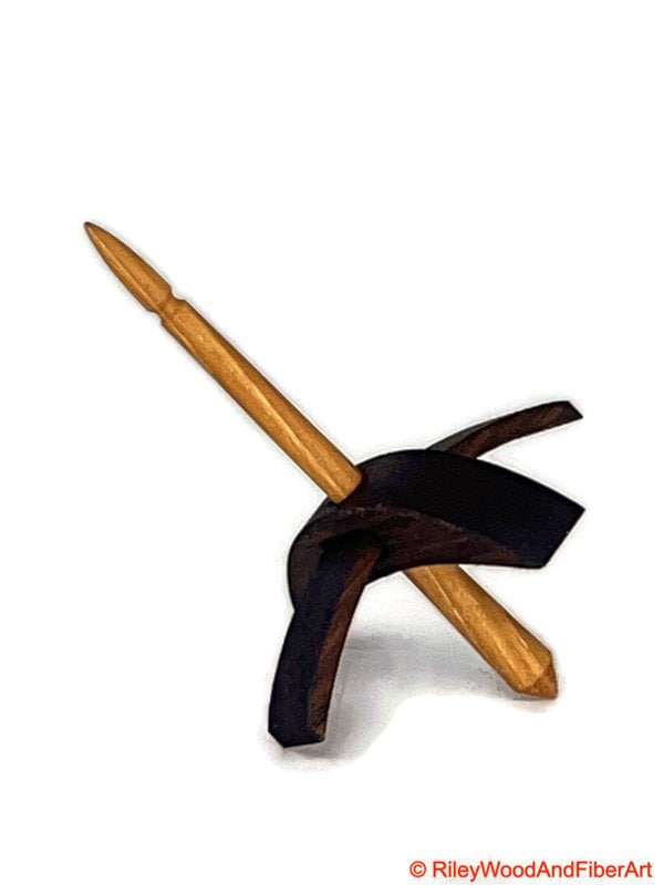 Mini Turkish Drop Spindle - Walnut Whorl with Hickory Shaft on white background