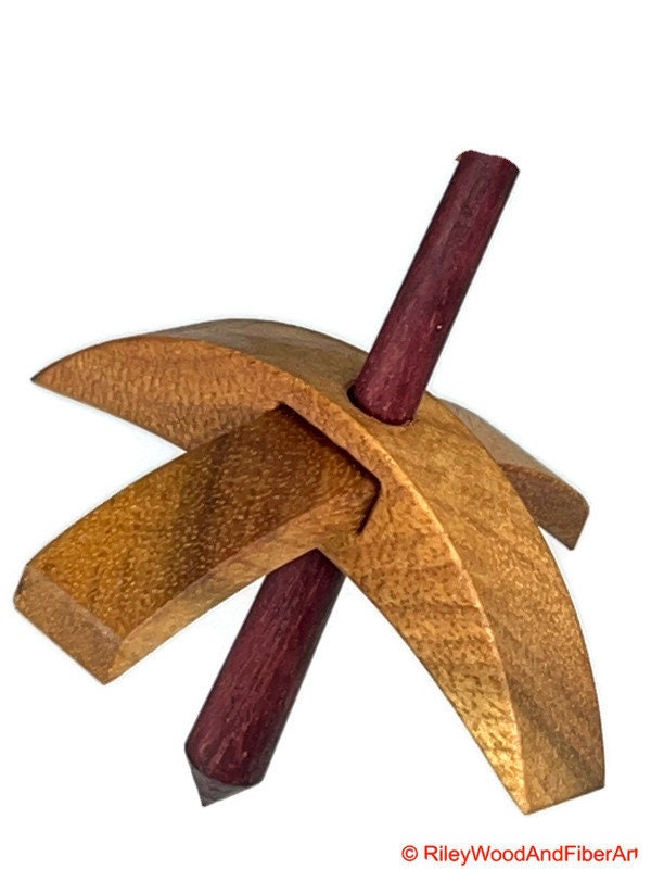 Mini Turkish Drop Spindle - Myrtle Whorl with Purple Heart Shaft on white background