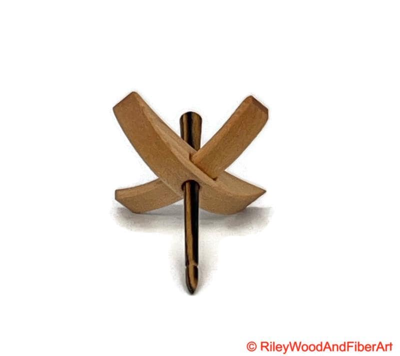 Mini Turkish Drop Spindle - Maple Whorl with Black and White Ebony Shaft made by Riley Wood and Fiber Art