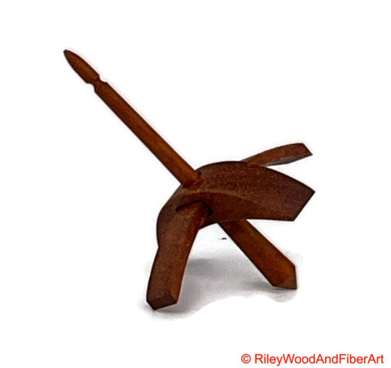 Mini Turkish Drop Spindle - Tzalam Whorl with Cherry Shaft on white background