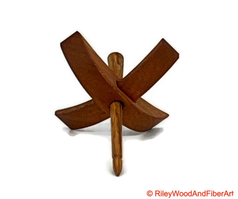Mini Turkish Drop Spindle - Cherry Whorl with White Oak Shaft on white background