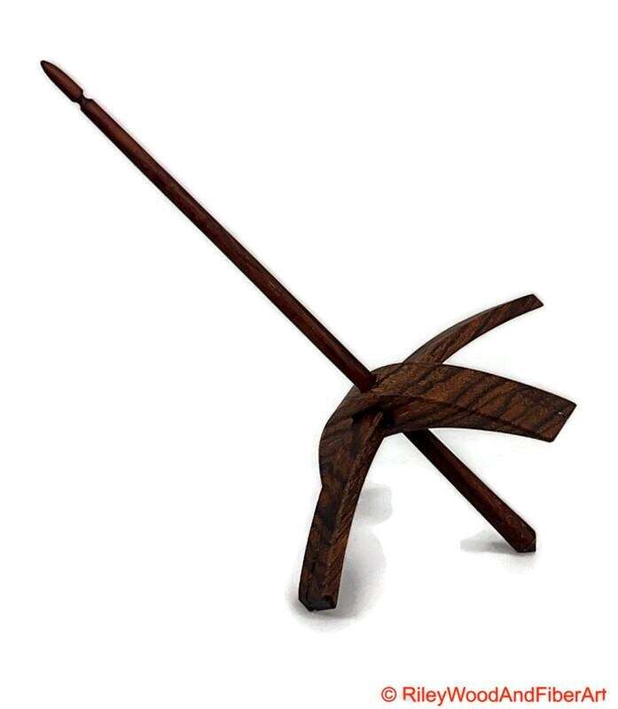 Mega Turkish Drop Spindle - Quartersawn Zebra Whorl with Honduran Rosewood Shaft on white background