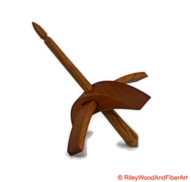 Mini Turkish Drop Spindle - Cherry Whorl with White Oak Shaft on white background