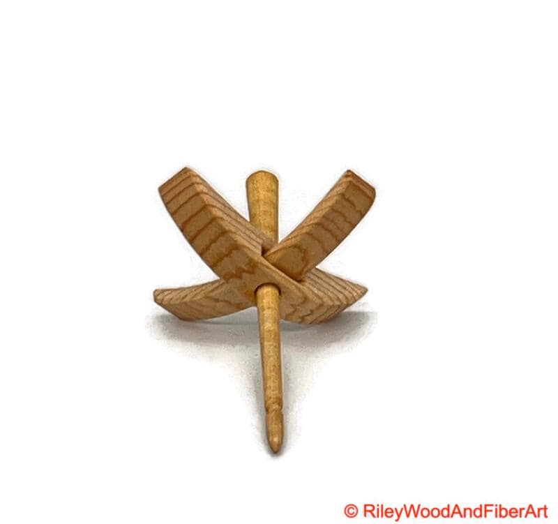 Mini Turkish Drop Spindle - Sitka Spruce Whorl with Curly Maple Shaft on white background