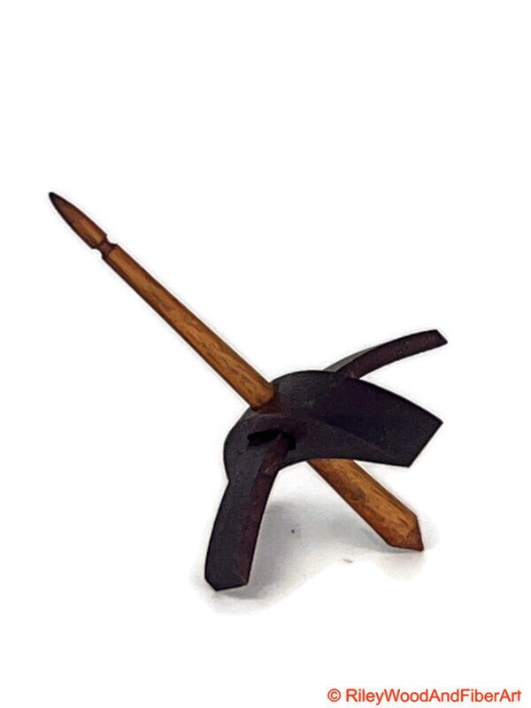 Mini Turkish Drop Spindle - Purple Heart Whorl with Jobillo Shaft on white background