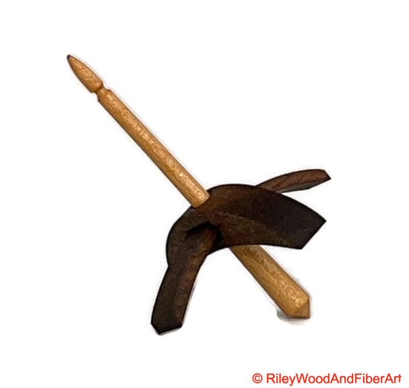 Mini Turkish Drop Spindle - Walnut Whorl with Apple Shaft on white background