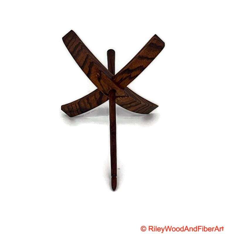 Mega Turkish Drop Spindle - Quartersawn Zebra Whorl with Honduran Rosewood Shaft on white background