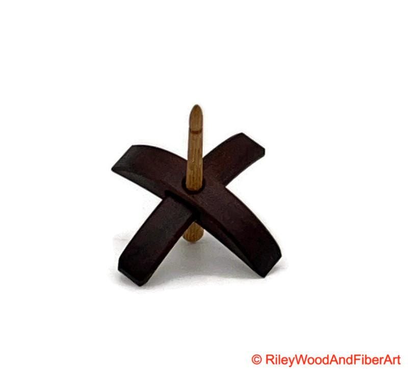 Mini Turkish Drop Spindle - Walnut Whorl with Hickory Shaft on white background