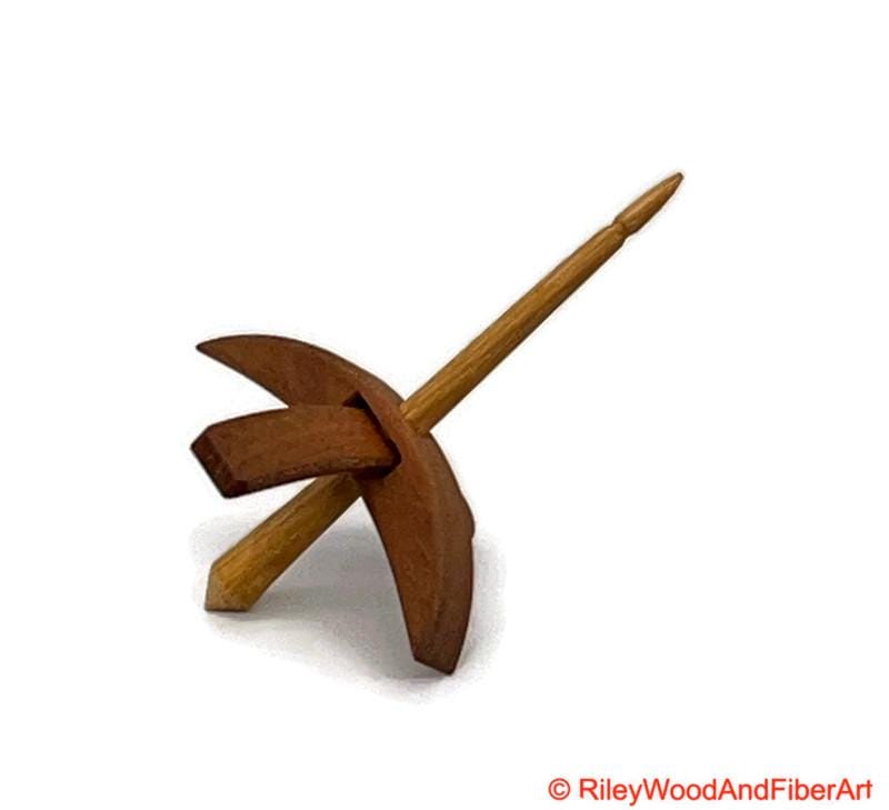 Mini Turkish Drop Spindle - Cherry Whorl with Hickory Shaft made by Riley Wood and Fiber Art