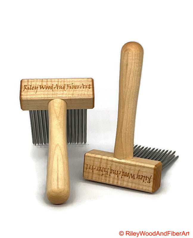 Wool Combs - Curly Maple Double Row Fine Tooth made by Riley Wood and Fiber Art