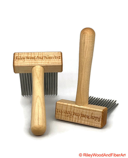 Wool Combs - Curly Maple Double Row Fine Tooth made by Riley Wood and Fiber Art