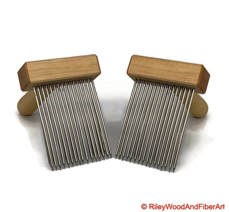 Wool Combs - Pair Double Row Fine Tooth - Maple and Maple made by Riley Wood and Fiber Art