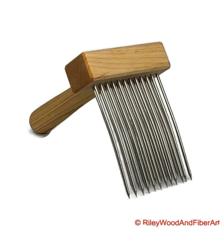Wool Comb - Single Comb Double Row Standard - Maple and Hickory made by Riley Wood and Fiber Art