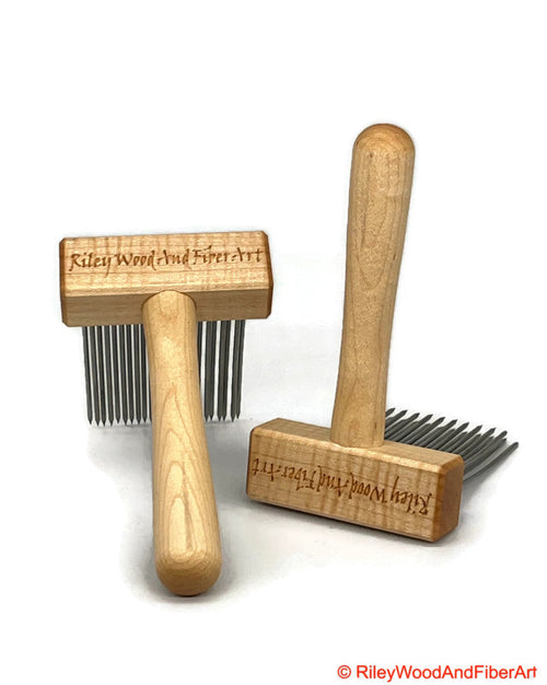Wool Combs - Curly Maple Double Row Standard made by Riley Wood and Fiber Art