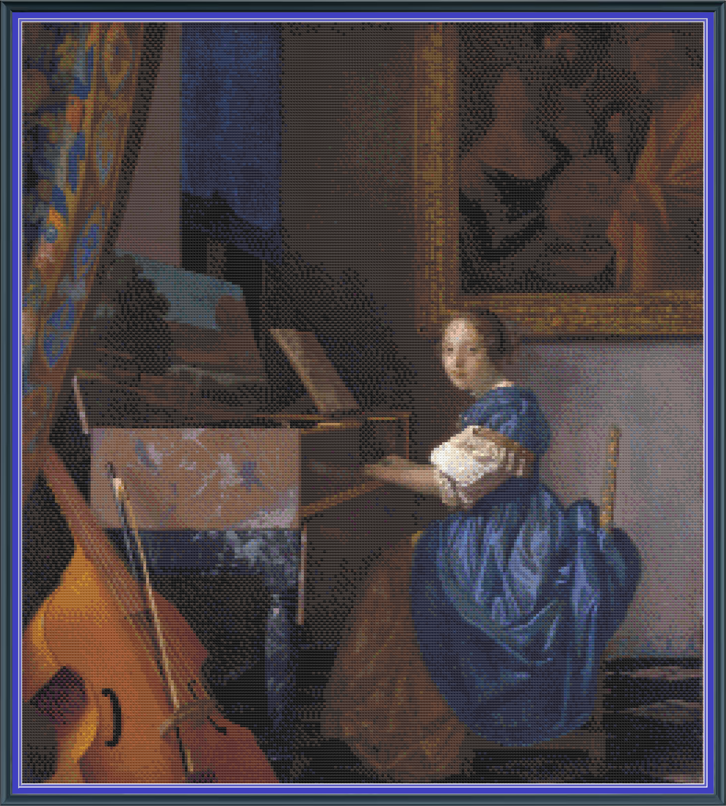 Riley Wood and Fiber Art - Lady Seated at a Virginal© – Cross Stitch Pattern | Fine Art Cross Stitch | 14 Count Aida | Digital Pattern made by Riley Wood and Fiber Art