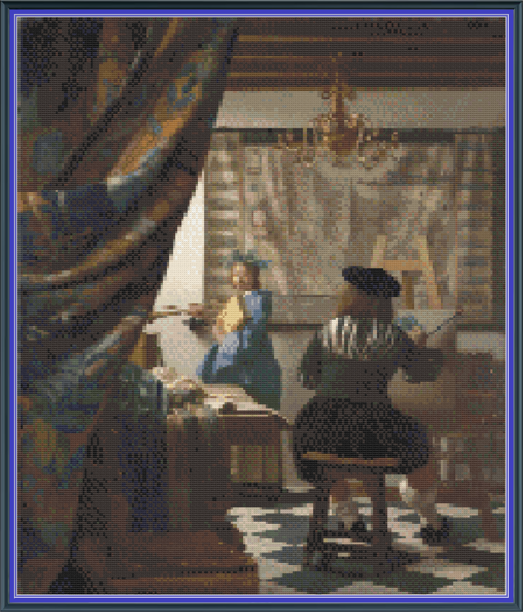 Riley Wood and Fiber Art – The Allegory of Painting© – Cross Stitch Pattern | Fine Art Cross Stitch | 14 Count Aida | Digital Pattern made by Riley Wood and Fiber Art