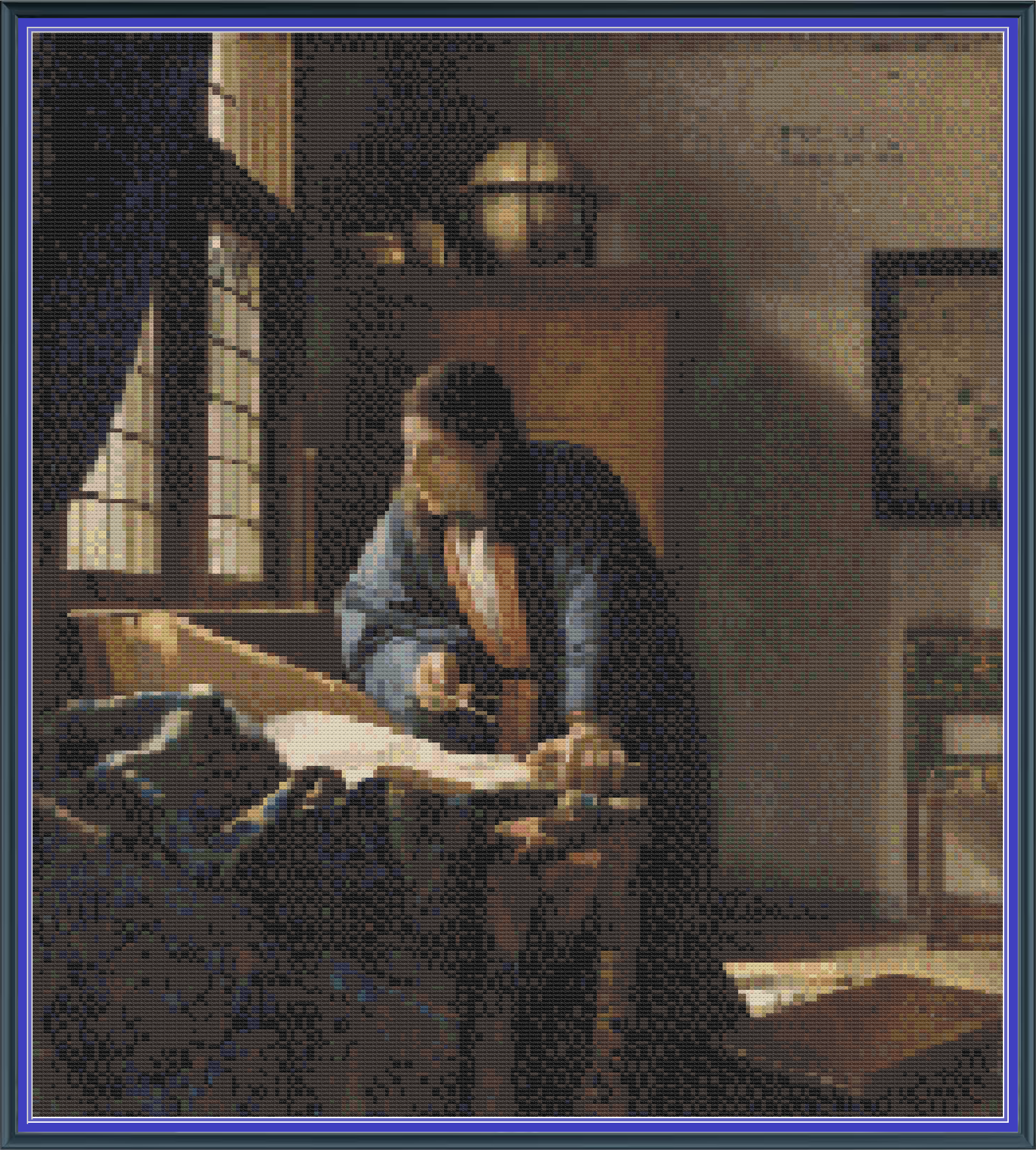 Riley Wood and Fiber Art - The Geographer© – Cross Stitch Pattern | Fine Art Cross Stitch | 14 Count Aida | Digital Pattern made by Riley Wood and Fiber Art