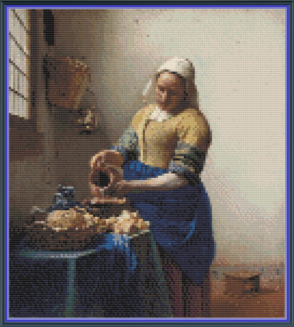 Riley Wood and Fiber Art - The Milkmaid© – Cross Stitch Pattern | Fine Art Cross Stitch | 14 Count Aida | Digital Pattern made by Riley Wood and Fiber Art