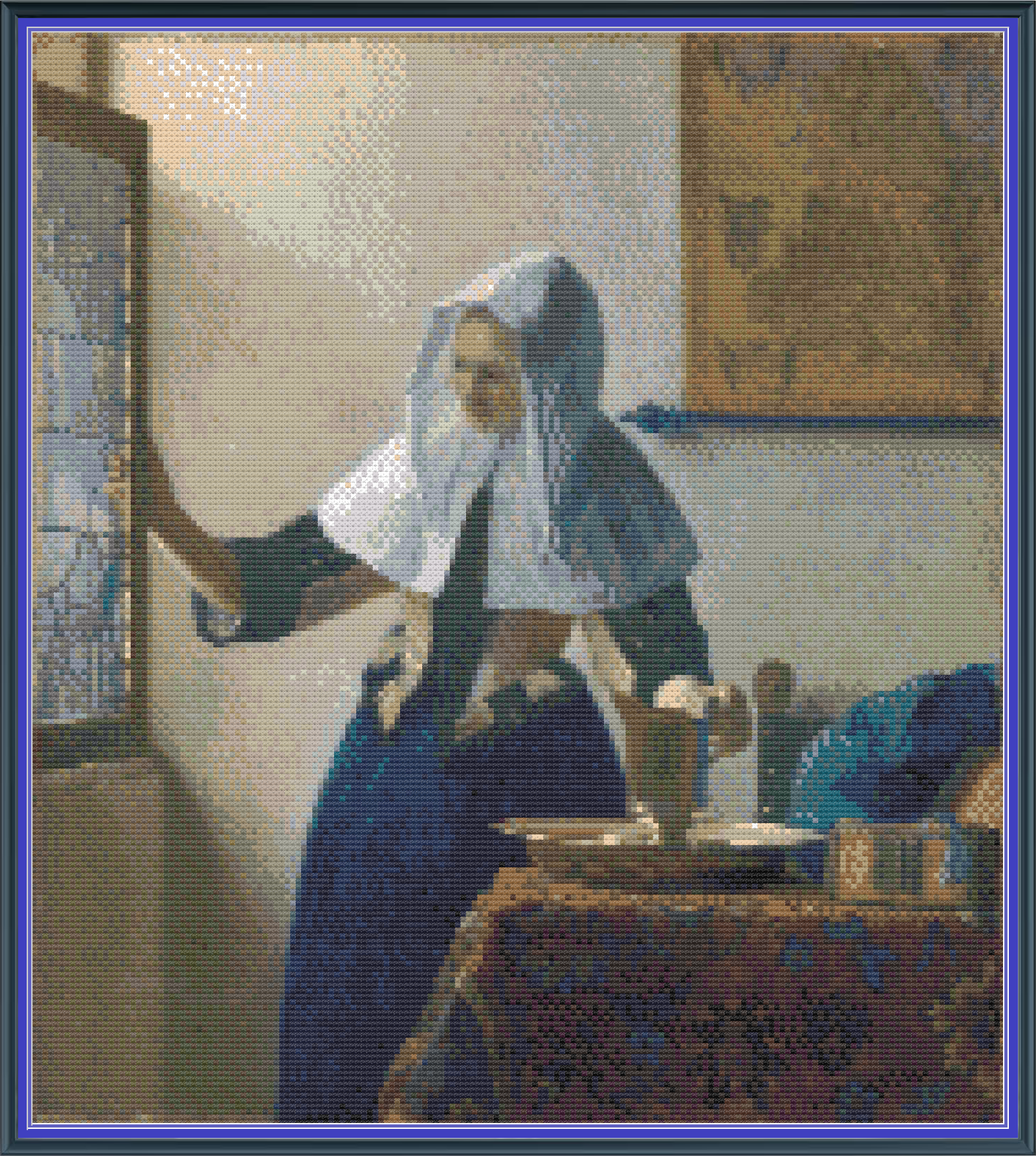 Riley Wood and Fiber Art - Woman with a Water Jug© – Cross Stitch Pattern | Fine Art Cross Stitch | 14 Count Aida | Digital Pattern made by Riley Wood and Fiber Art