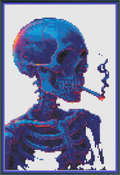 Riley Wood and Fiber Art – Skeleton with a Burning Cigarette in Bornite© – Original Cross Stitch Pattern | Fine Art Cross Stitch | 14 Count Aida | Digital Pattern made by Riley Wood and Fiber Art
