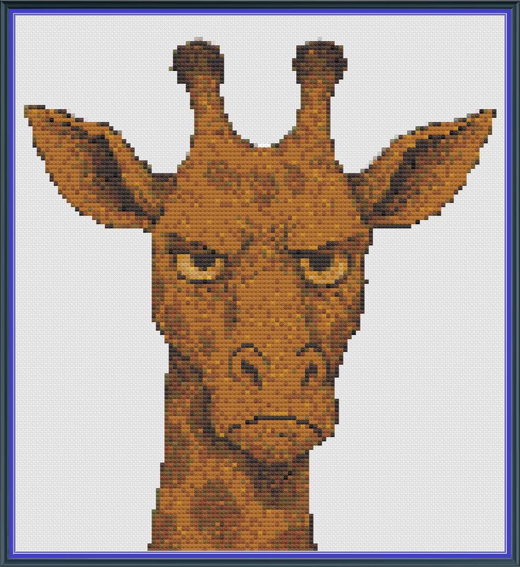 Riley Wood and Fiber Art – Judgmental Giraffe© – Original Fine Art Cross Stitch Pattern | 14 Count Aida | Digital Pattern made by Riley Wood and Fiber Art