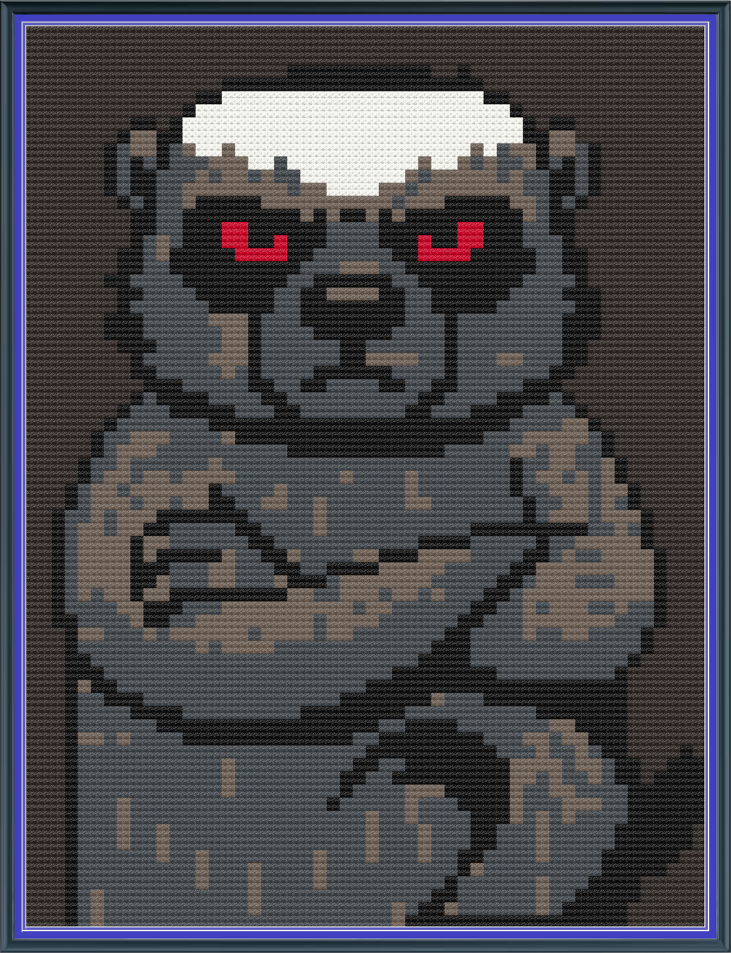 Riley Wood and Fiber Art – Judgmental Honey Badger© – Original Fine Art Cross Stitch Pattern | 14 Count Aida | Digital Pattern made by Riley Wood and Fiber Art