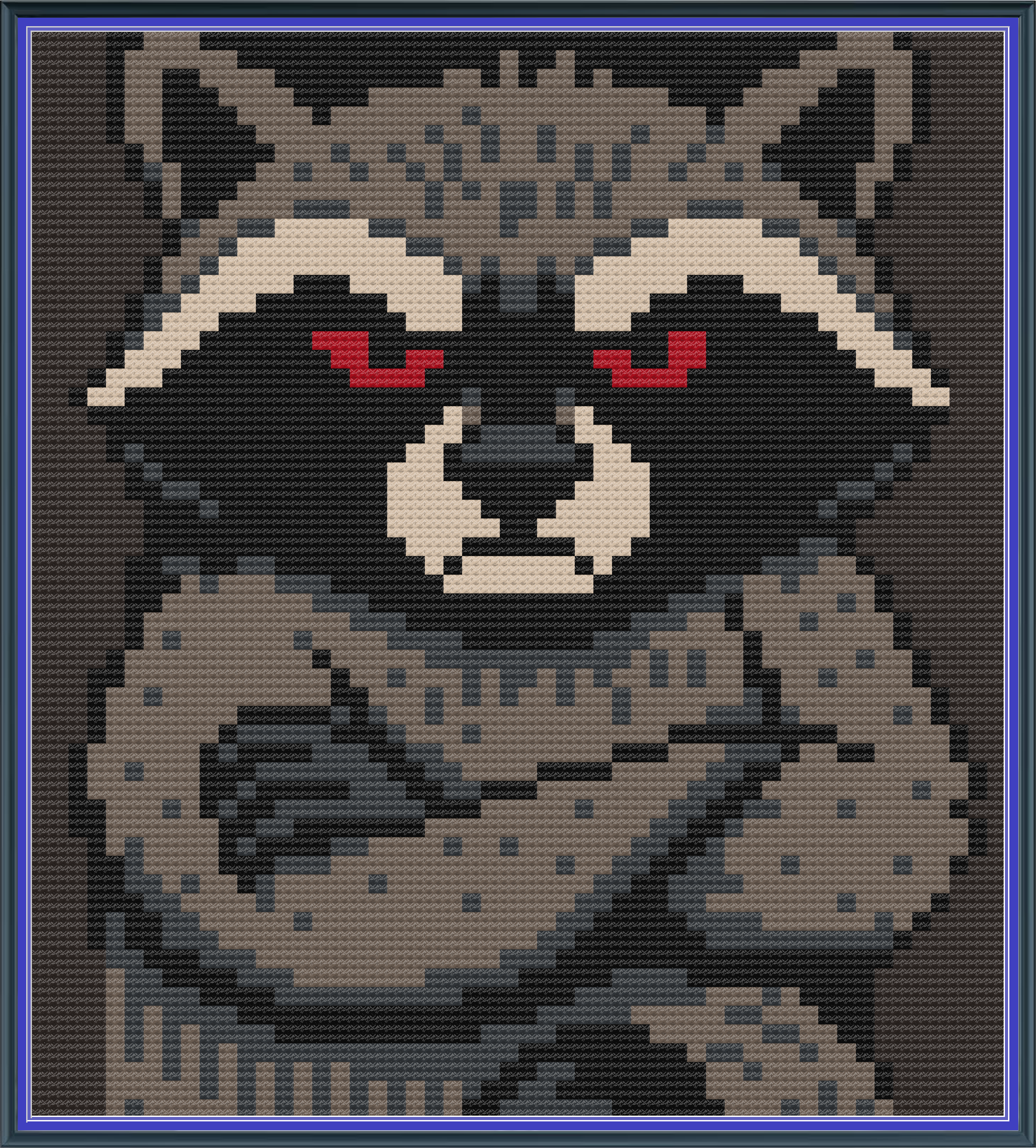 Riley Wood and Fiber Art – Judgmental Raccoon© – Original Fine Art Cross Stitch Pattern | 14 Count Aida | Digital Pattern made by Riley Wood and Fiber Art