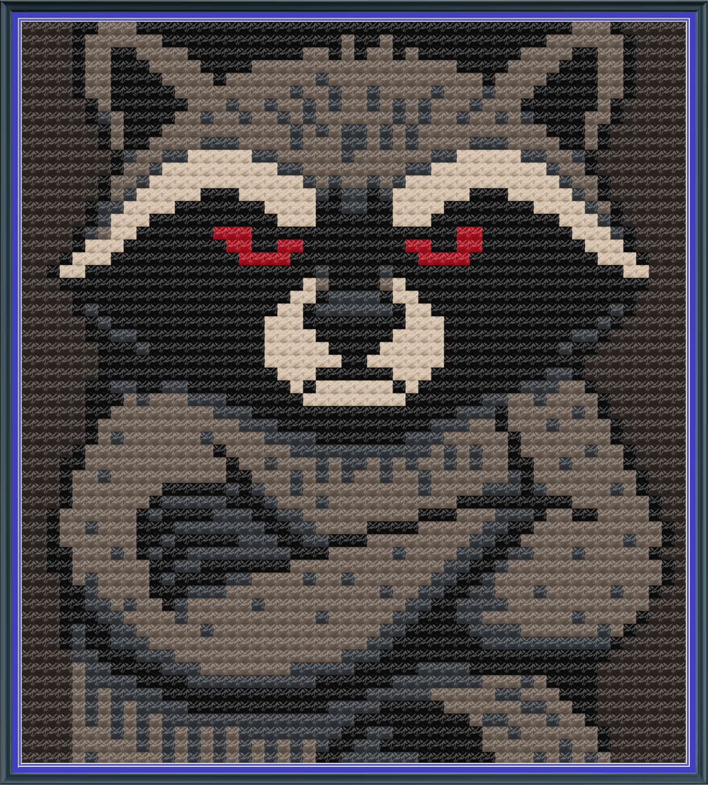 Riley Wood and Fiber Art – Judgmental Raccoon© – Original Fine Art Cross Stitch Pattern | 14 Count Aida | Digital Pattern made by Riley Wood and Fiber Art