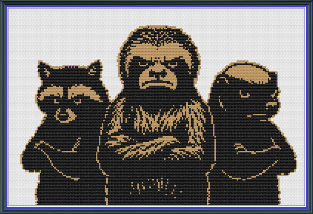 Riley Wood and Fiber Art – Raccoon, Sloth, and Honey Badger with Attitude© – Original Fine Art Cross Stitch Pattern | 14 Count Aida | Digital Pattern made by Riley Wood and Fiber Art
