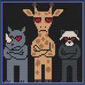 Riley Wood and Fiber Art – Rhino, Giraffe, and Raccoon with Attitude© – Original Fine Art Cross Stitch Pattern | 14 Count Aida | Digital Pattern made by Riley Wood and Fiber Art