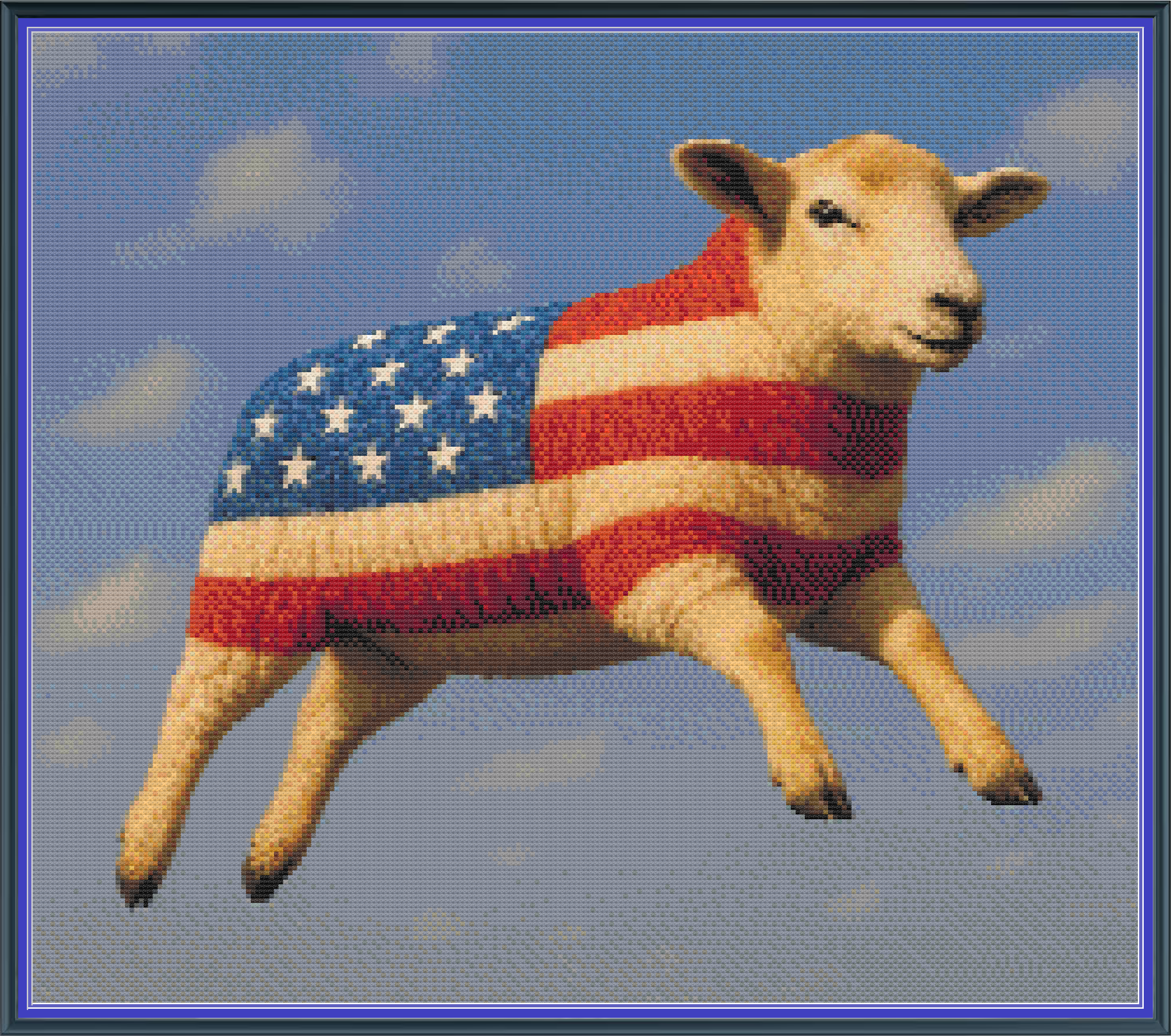 Riley Wood and Fiber Art – American Sheep© – Original Fine Art Cross Stitch Pattern | 14 Count Aida | Digital Pattern made by Riley Wood and Fiber Art