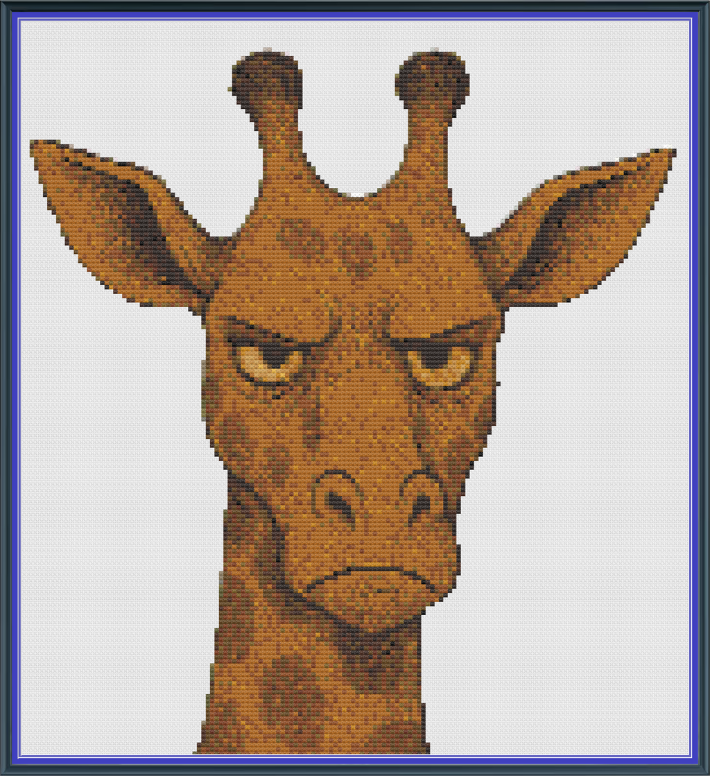 Riley Wood and Fiber Art – Judgmental Giraffe© – Original Fine Art Cross Stitch Pattern | 14 Count Aida | Digital Pattern made by Riley Wood and Fiber Art