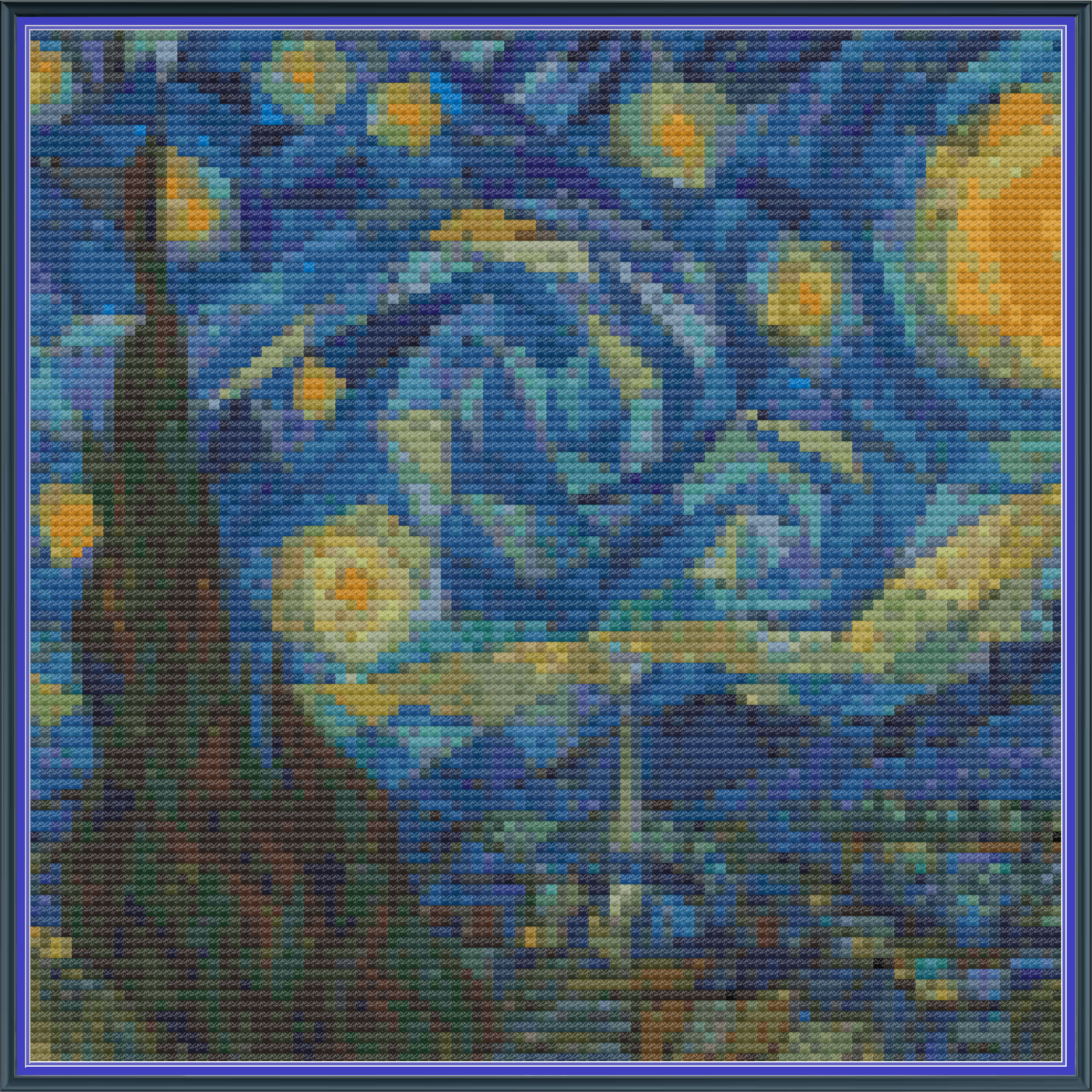 Riley Wood and Fiber Art – The Starry Night Cubed 1© – Original Cross Stitch Pattern | Fine Art Cross Stitch | 14 Count Aida | Digital Pattern made by Riley Wood and Fiber Art