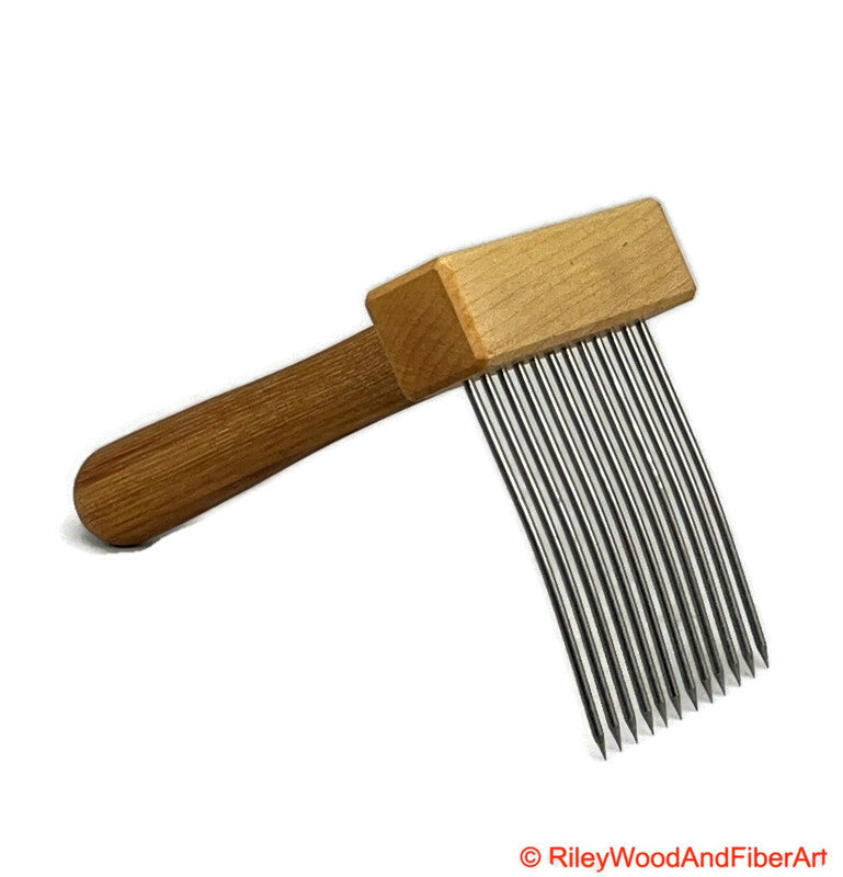 Wool Comb - Single Comb Single Row Standard - Maple and Hickory made by Riley Wood and Fiber Art