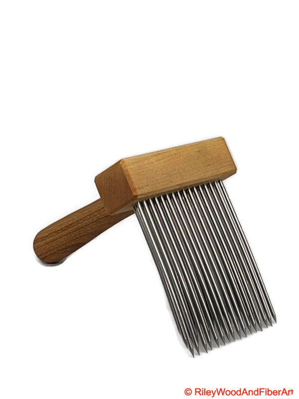 Wool Comb - Single Comb Triple Row Fine Tooth - Maple and Hickory made by Riley Wood and Fiber Art