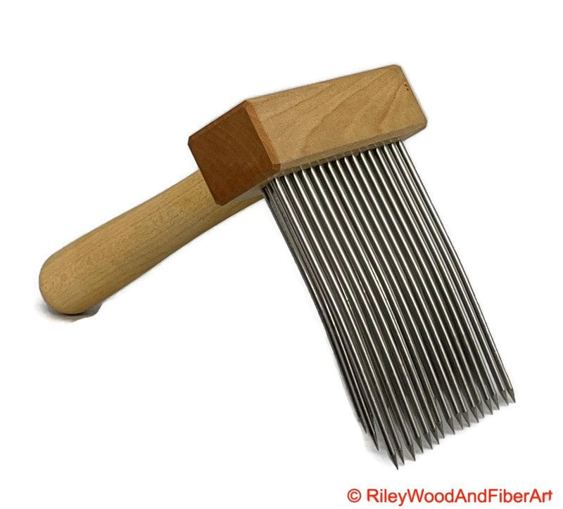 Wool Comb - Single Comb Triple Row Fine Tooth - Maple and Maple made by Riley Wood and Fiber Art