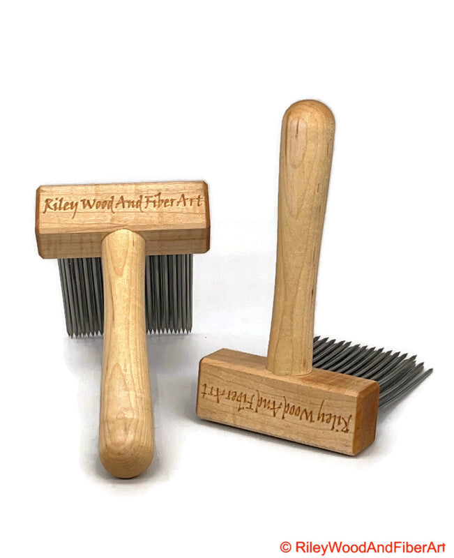 Wool Combs - Curly Maple Triple Row Fine Tooth made by Riley Wood and Fiber Art