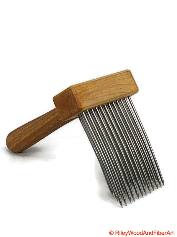 Wool Comb - Single Comb Triple Row Standard - Maple and Hickory made by Riley Wood and Fiber Art