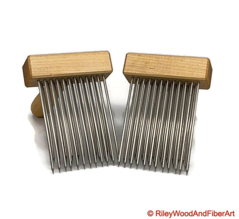 Wool Combs - Pair Triple Row Standard - Maple and Maple made by Riley Wood and Fiber Art