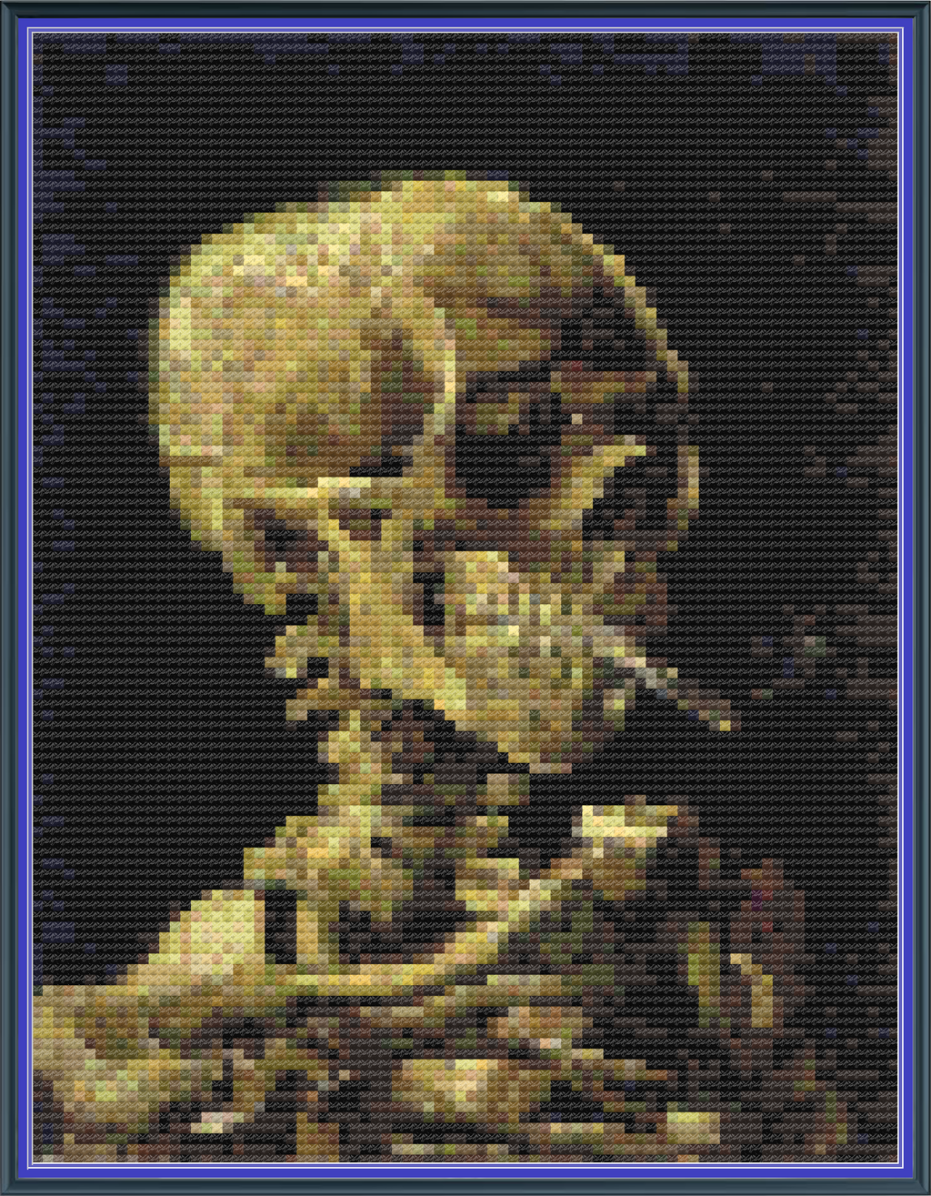 Riley Wood and Fiber Art - Skull of a Skeleton with Burning Cigarette© – Cross Stitch Pattern | Fine Art Cross Stitch | 14 Count Aida | Digital Pattern made by Riley Wood and Fiber Art