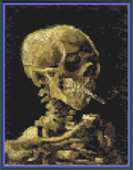 Riley Wood and Fiber Art - Skull of a Skeleton with Burning Cigarette© – Cross Stitch Pattern | Fine Art Cross Stitch | 14 Count Aida | Digital Pattern made by Riley Wood and Fiber Art