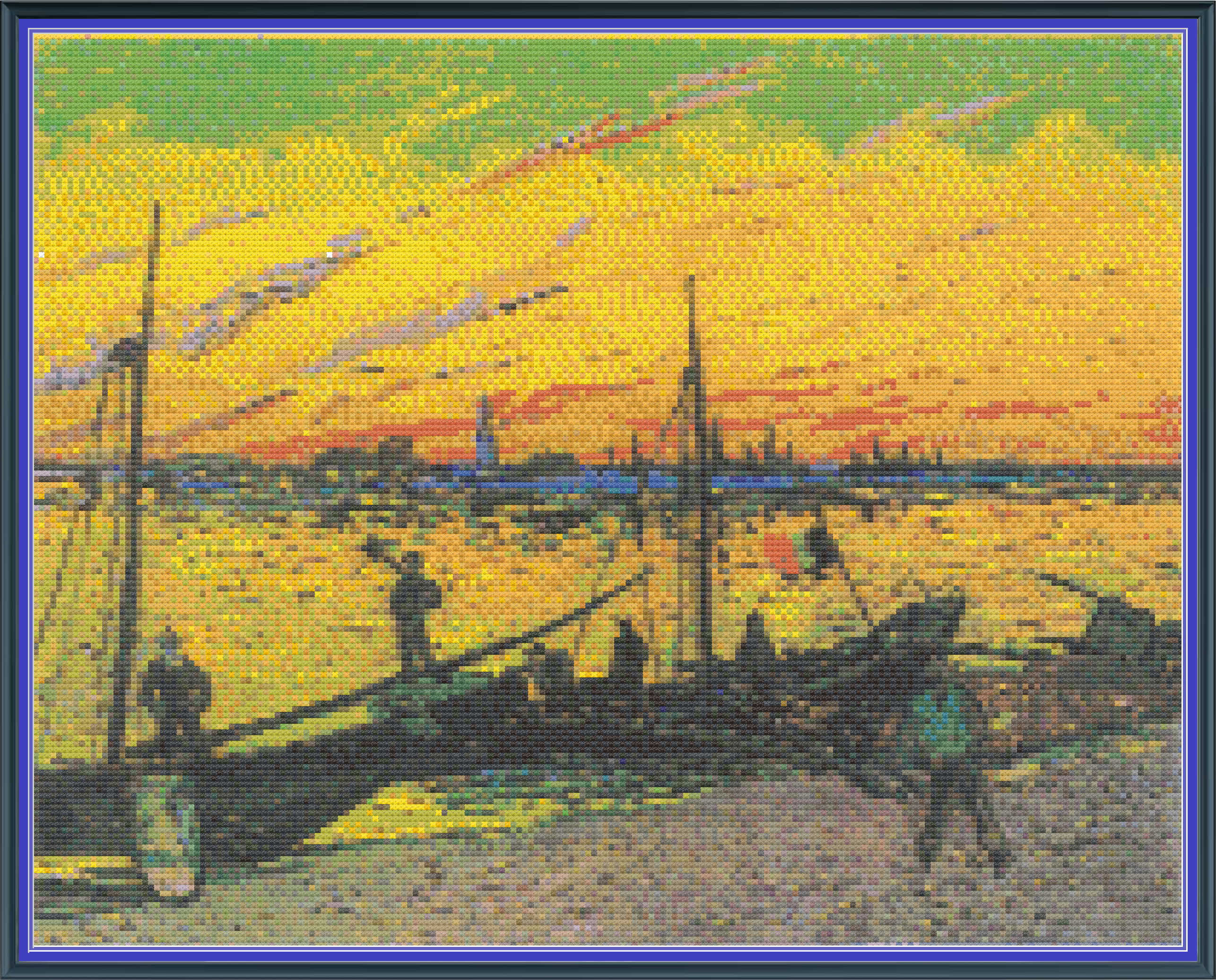 Riley Wood and Fiber Art – Coal Barges 1© – Cross Stitch Pattern | Fine Art Cross Stitch | 14 Count Aida | Digital Pattern made by Riley Wood and Fiber Art