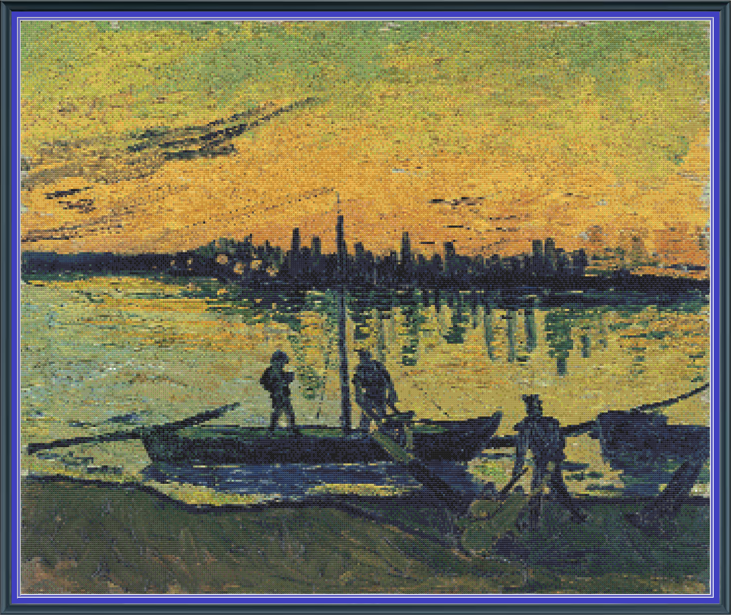 Riley Wood and Fiber Art – Coal Barges 2© – Cross Stitch Pattern | Fine Art Cross Stitch | 14 Count Aida | Digital Pattern made by Riley Wood and Fiber Art