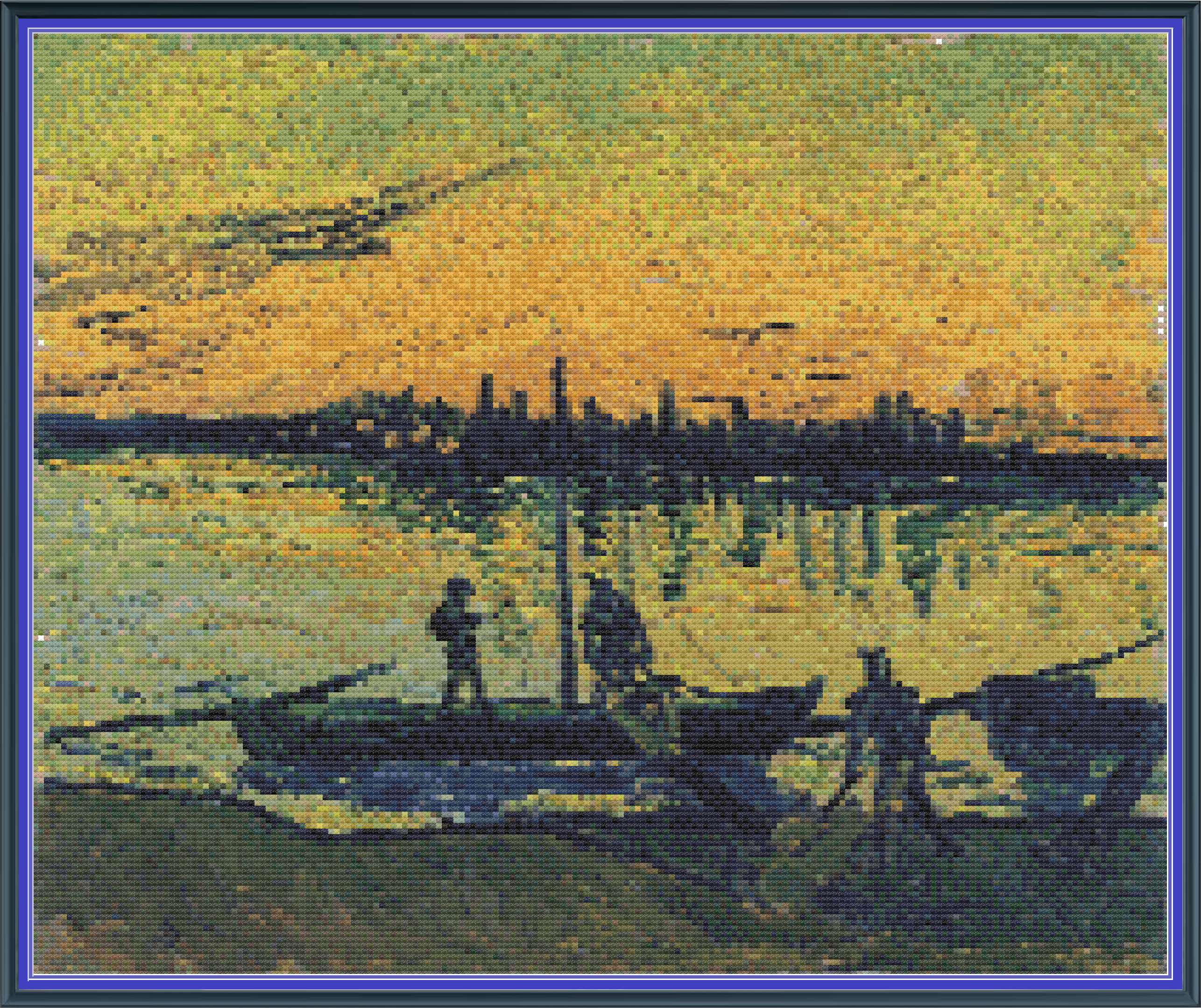 Riley Wood and Fiber Art – Coal Barges 2© – Cross Stitch Pattern | Fine Art Cross Stitch | 14 Count Aida | Digital Pattern made by Riley Wood and Fiber Art