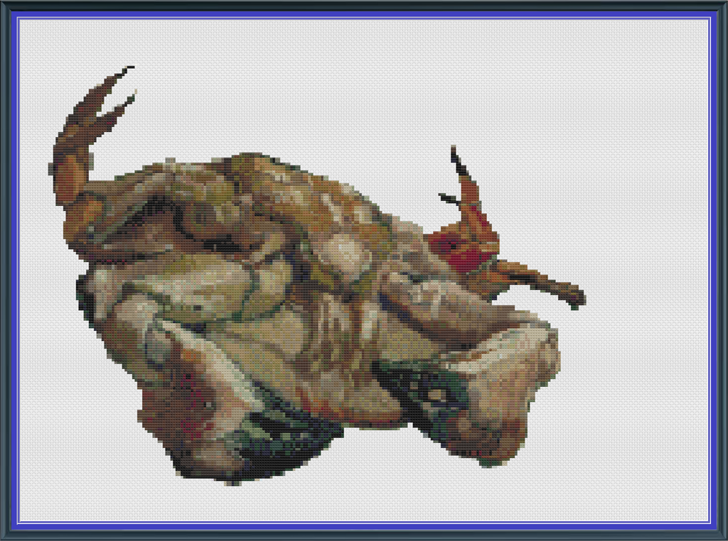 Riley Wood and Fiber Art - Crab on Its Back© – Cross Stitch Pattern | Fine Art Cross Stitch | 14 Count Aida | Digital Pattern made by Riley Wood and Fiber Art