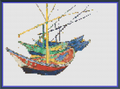 Riley Wood and Fiber Art - Fishing Boats on the Beach© – Cross Stitch Pattern | Fine Art Cross Stitch | 14 Count Aida | Digital Pattern made by Riley Wood and Fiber Art