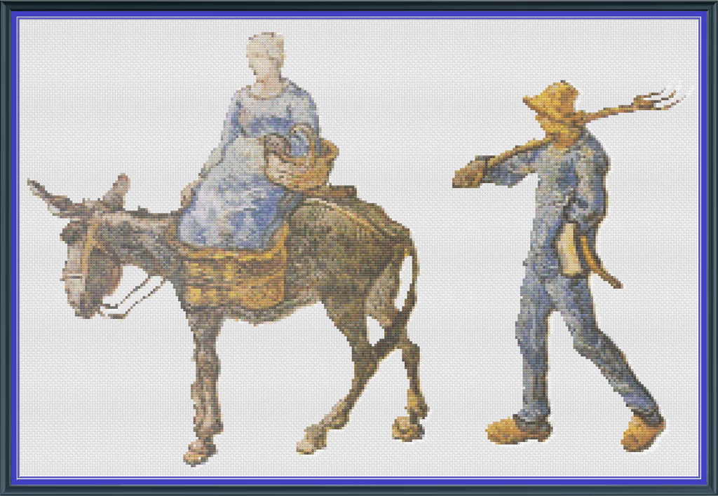Riley Wood and Fiber Art - Morning, Peasant Couple Going to Work© – Fine Art Cross Stitch Pattern | 14 Count Aida | Digital Pattern made by Riley Wood and Fiber Art